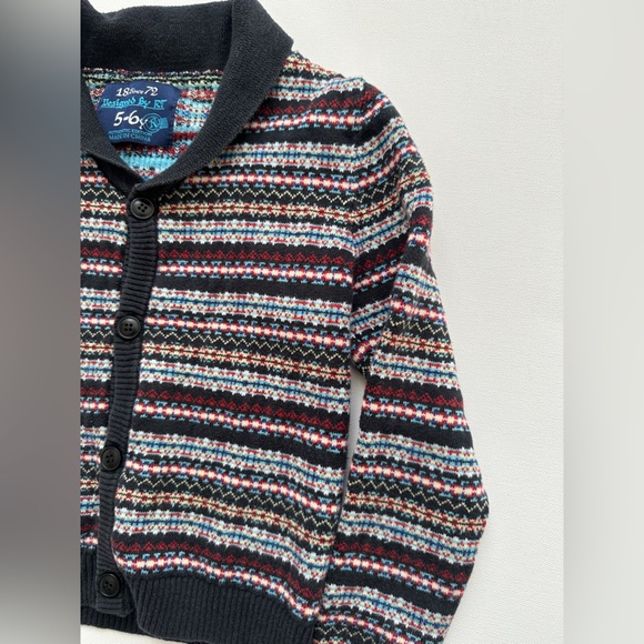 Collar Cardigan - Stripped - Blue/Red - Size 5-6T - Picture 2 of 5